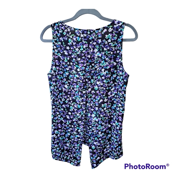 Express Sheer Floral Sleeveless Tank Top Blouse Sz M black, purple, green - Picture 2 of 3